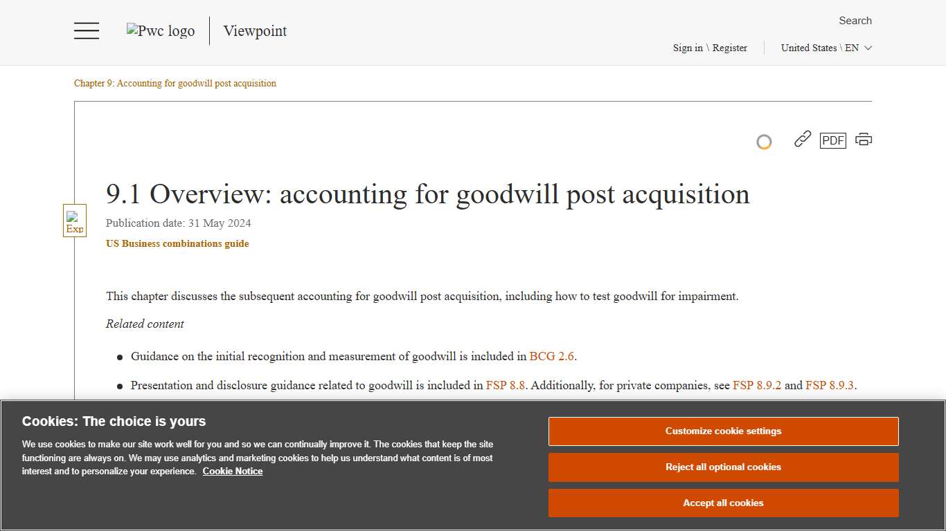 9.1 Overview: accounting for goodwill post acquisition